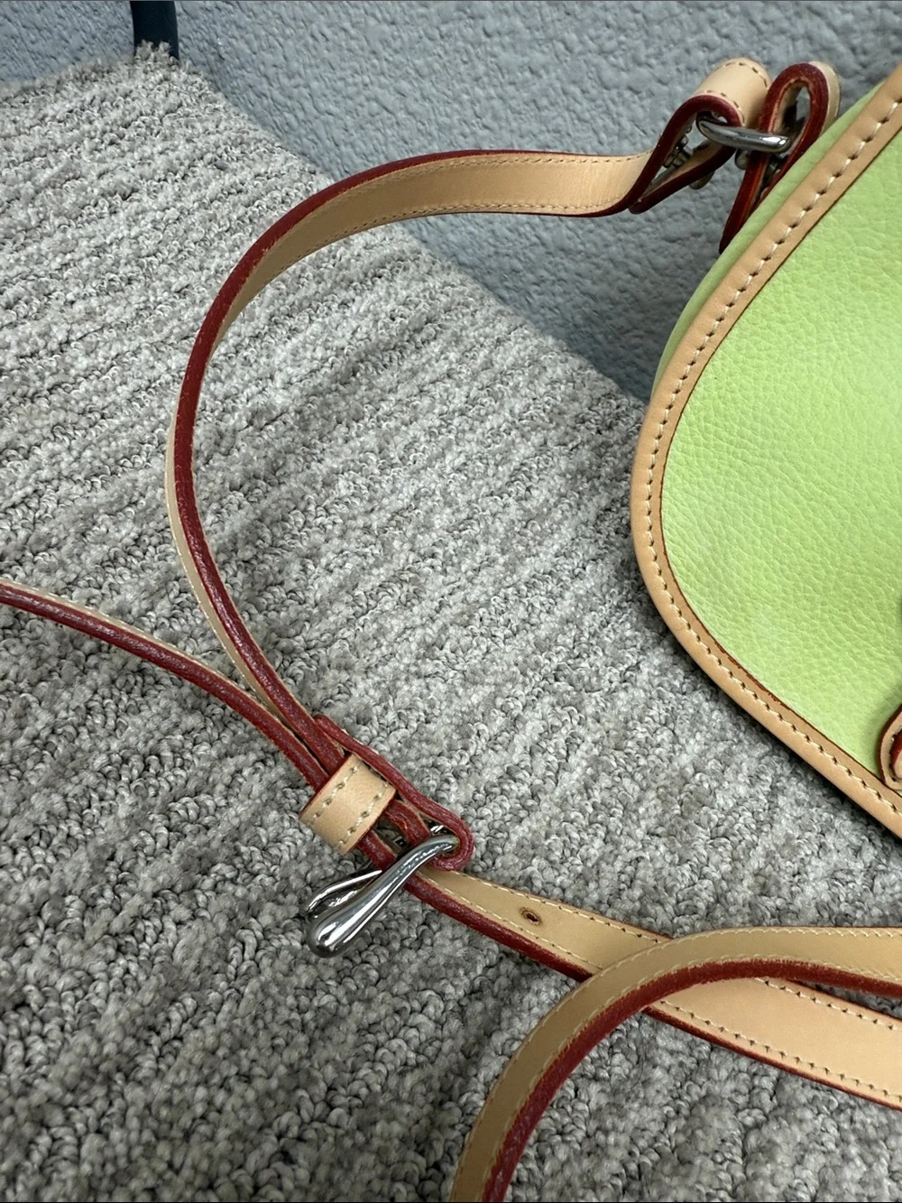 Rare Dooney & Bourke Nubuck/Suede Lime Green & Tan Leather Saddle BagCrossbody